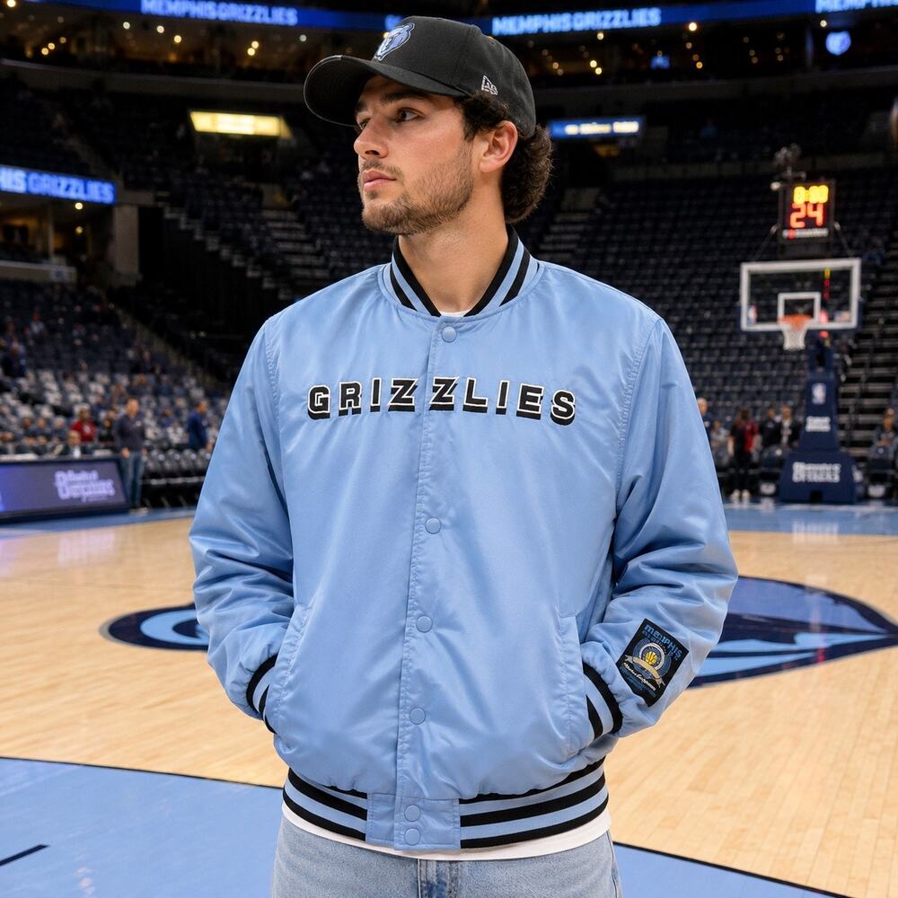 NBA Memphis Grizzlies Ultra Game Puffer Bomber Jacket Blue Snap Front Men’s M